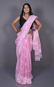 Sholapuri Work Jamdani Saree in Powder Pink, Off White and Golden