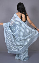 Sholapuri Work Jamdani Saree in Polo Blue, Off White and Golden