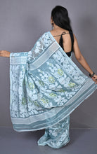 Sholapuri Work Jamdani Saree in Grey Blue, Off White and Golden
