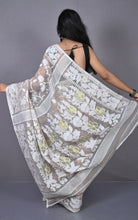 Sholapuri Work Jamdani Saree in Greige, Off White and Golden