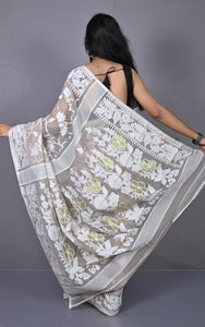 Sholapuri Work Jamdani Saree in Greige, Off White and Golden