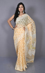 Sholapuri Work Jamdani Saree Desert Sand Beige and Off White