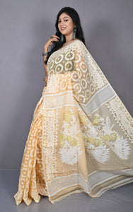 Sholapuri Work Jamdani Saree Desert Sand Beige and Off White