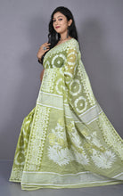 Sholapuri Work Jamdani Saree Light Olive and Off White