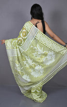 Sholapuri Work Jamdani Saree Light Olive and Off White