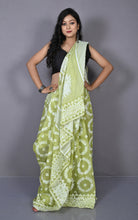 Sholapuri Work Jamdani Saree Light Olive and Off White