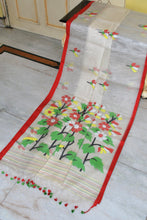 Premium Poth Muslin Silk Jamdani Saree in Chiffon White, Red and Multicolored Thread Work