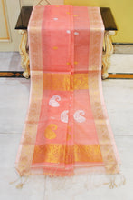 Soft Muslin Silk Banarasi Saree in Peach, Off White, Golden and Silver Zari Work