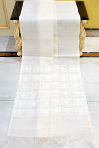 Premium Quality Woven Sholapuri Work Self Micro Checks Muslin Silk Saree in Off White and White