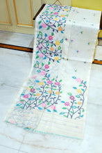 Premium Quality Hand Woven Skirt Border Nakshi Work Muslin Silk Dhakai Jamdani Saree in White, Black and Multicolored Minakari Thread Work