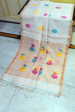 Exclusive Silk Linen Jamdani Saree in Off White, Antique Golden and Multicolored Thread Work