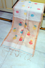 Exclusive Silk Linen Jamdani Saree in Off White, Antique Golden and Multicolored Thread Work