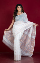 Soft Woven Jamdani Saree in White and Antique Gold