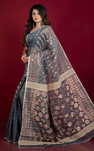 Soft Woven Jamdani Saree in Grey, Beige and Antique Gold