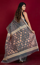 Soft Woven Jamdani Saree in Grey, Beige and Antique Gold