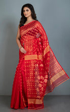 Soft Woven Jamdani Saree in Red, Beige and Antique Gold