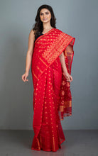 Soft Woven Jamdani Saree in Red, Beige and Antique Gold