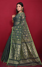 Soft Woven Jamdani Saree in Dark Basil Green, Natural Green and Matt Golden