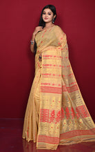 Soft Woven Jamdani Saree in Beige, Red and Matt Golden