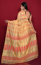 Soft Woven Jamdani Saree in Beige, Red and Matt Golden