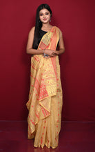 Soft Woven Jamdani Saree in Beige, Red and Matt Golden