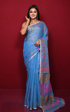 Soft Woven Jamdani Saree in Blue, Pink and Mustard