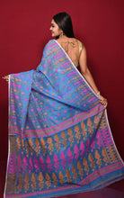 Soft Woven Jamdani Saree in Blue, Pink and Mustard