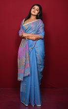 Soft Woven Jamdani Saree in Blue, Pink and Mustard