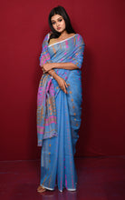 Soft Woven Jamdani Saree in Blue, Pink and Mustard