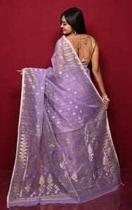 Soft Woven Jamdani Saree in Lavender and Matt Golden