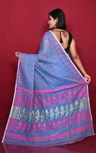 Soft Woven Jamdani Saree in Cobalt Blue, Hot Pink and Matt Golden