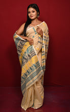 Soft Woven Jamdani Saree in Beige, Green, Black and Yellow