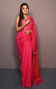 Soft Woven Jamdani Saree in Hot Pink and Orange