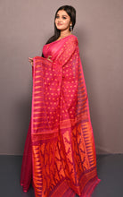 Soft Woven Jamdani Saree in Hot Pink and Orange