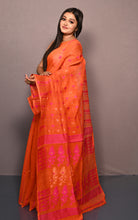 Soft Woven Jamdani Saree in Orange and Hot PInk