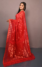 Soft Woven Jamdani Saree in Red and Antique Golden