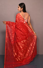 Soft Woven Jamdani Saree in Red and Antique Golden