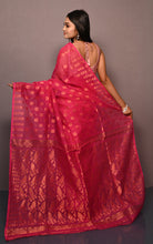 Soft Woven Jamdani Saree in Hot Pink and Matt Golden