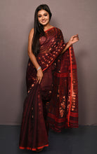 Soft Woven Jamdani Saree in Garnet, Red and Antique Golden