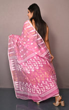 Soft Woven Jamdani Saree in Pink, Off White and Matt Golden