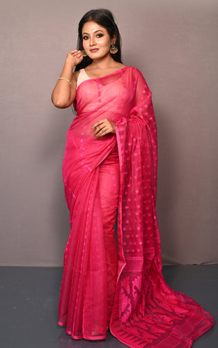 Soft Woven Jamdani Saree in Hot Pink