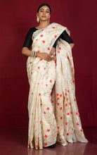 Tantuja Inspired Traditional Soft Jamdani Saree in Light Beige, Orange, Hot Pink and Brush Golden Zari Weave