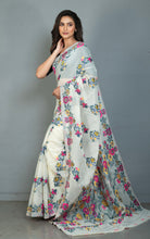 Tantuja Inspired Traditional Soft Jamdani Saree in Seashell White, Hot Pink, Green and Multicolored