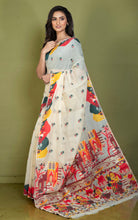 Tantuja Inspired Traditional Soft Jamdani Saree in Almond Beige and Multicolored