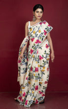 Tantuja Inspired Traditional Soft Jamdani Saree in Linen White and Multicolored