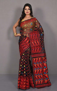 Karat Skirt Nakshi Border Work Soft Handwoven Jamdani Saree in Black and Multicolored