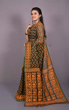 Traditional Cotton Muslin Soft Jamdani Saree in Charcoal, Dull Orange and Gold