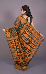 Traditional Cotton Muslin Soft Jamdani Saree in Charcoal, Dull Orange and Gold