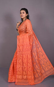 Traditional Cotton Muslin Soft Jamdani Saree in Pastel Orange and Gold