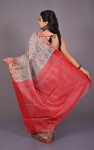 Traditional Cotton Muslin Soft Jamdani Saree in Dusty Grey, Beige and Red